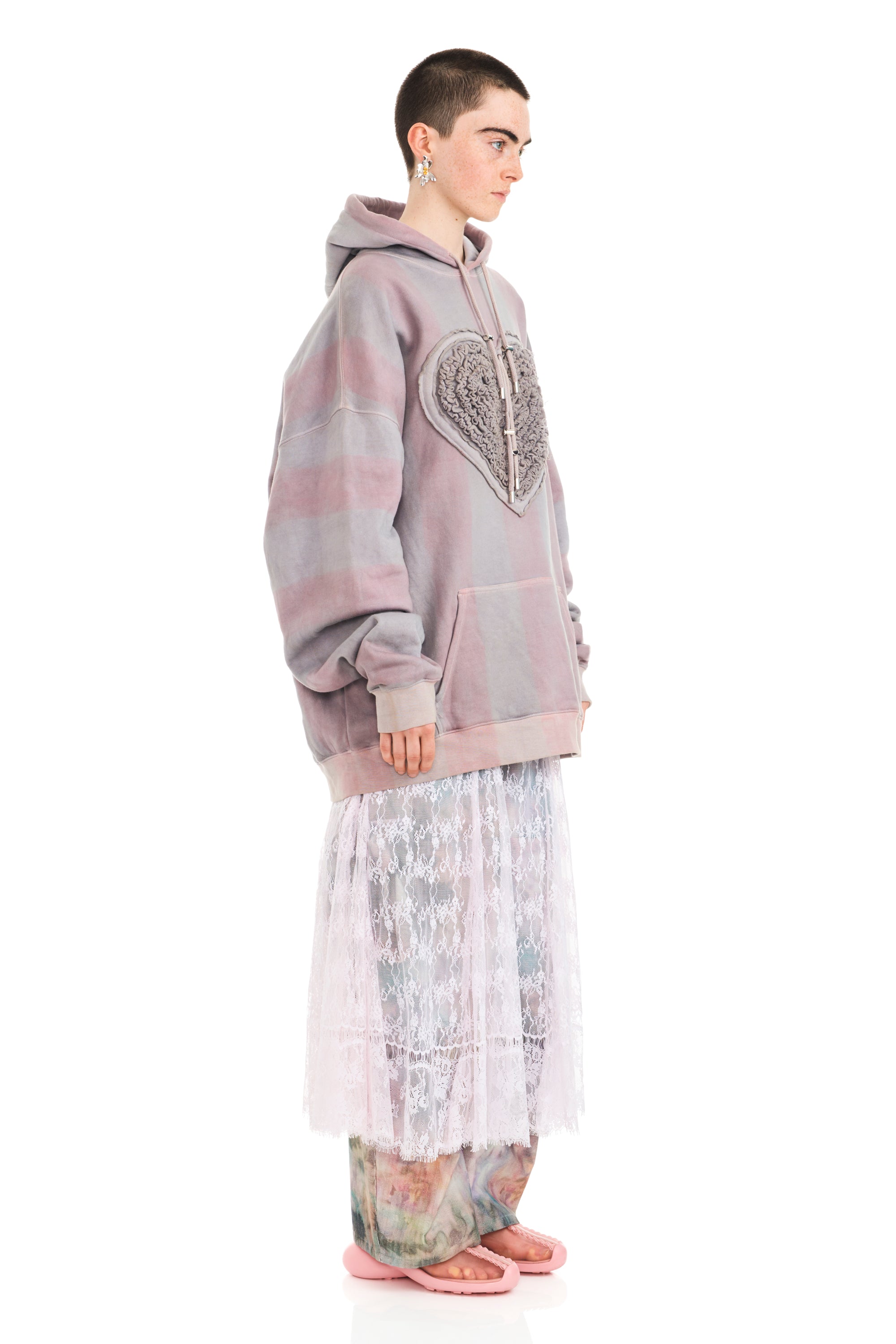 FOG STRIPE SOFT HEART HOODIE