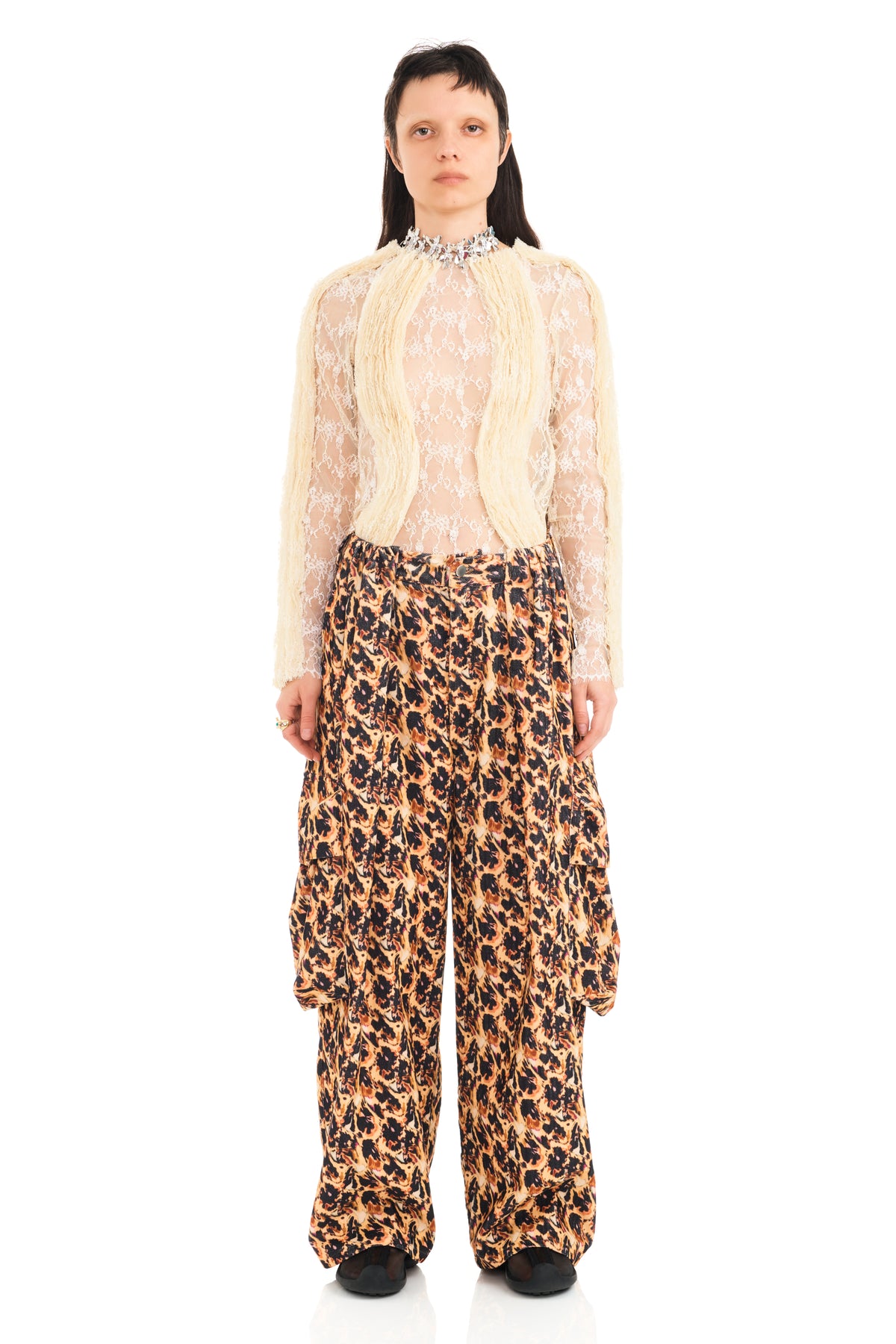 LEOPARD PEONY PLEATED CARGO PANT