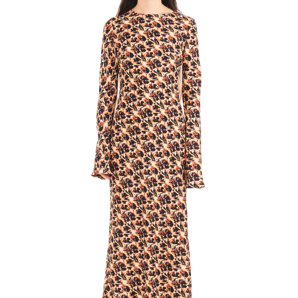 Collina Strada Women's Yuri Leopard Floral Long Sleeve Crepe Dress - Natural