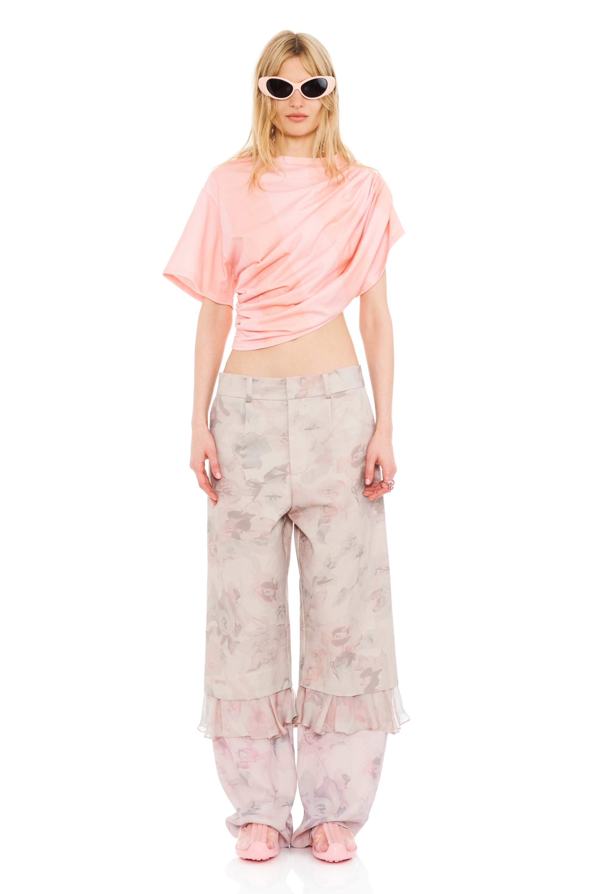 MELON STRIPE EVA DRAPED TEE