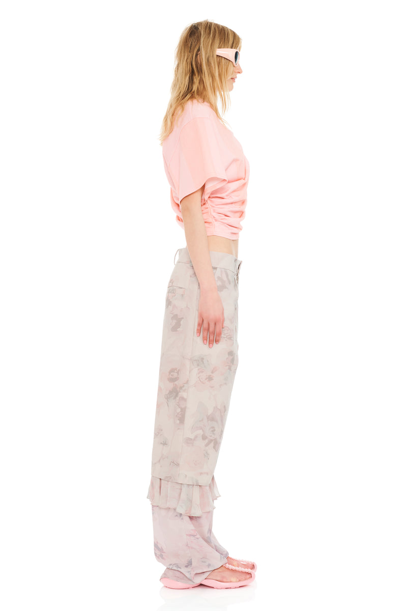 MELON STRIPE EVA DRAPED TEE