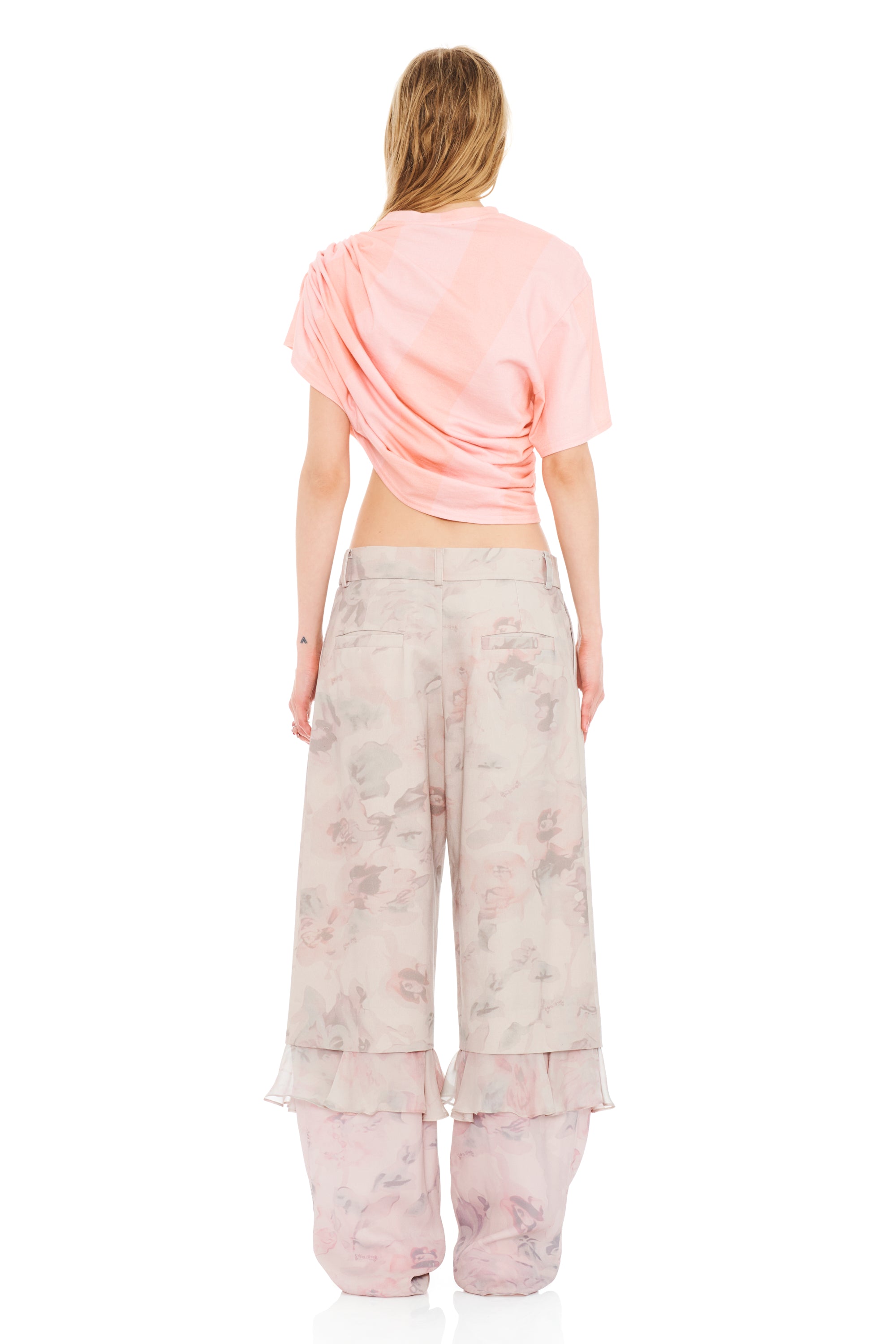 MELON STRIPE EVA DRAPED TEE