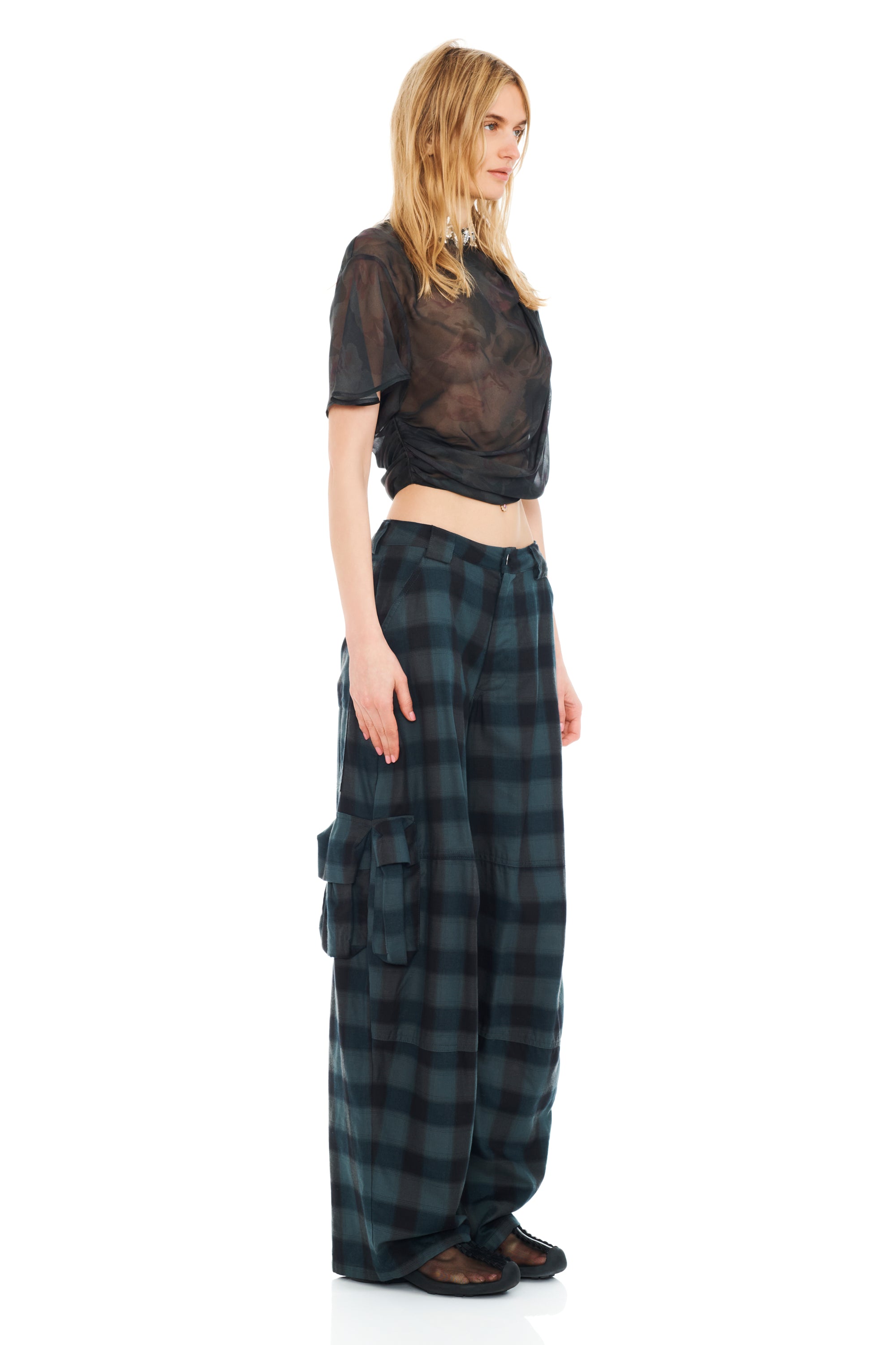 COLLINA STRADA ネイビーLawn カーゴパンツ　コリーナストラーダ NAVY PLAID LAWN CARGO PANT| COLLINA STRADA