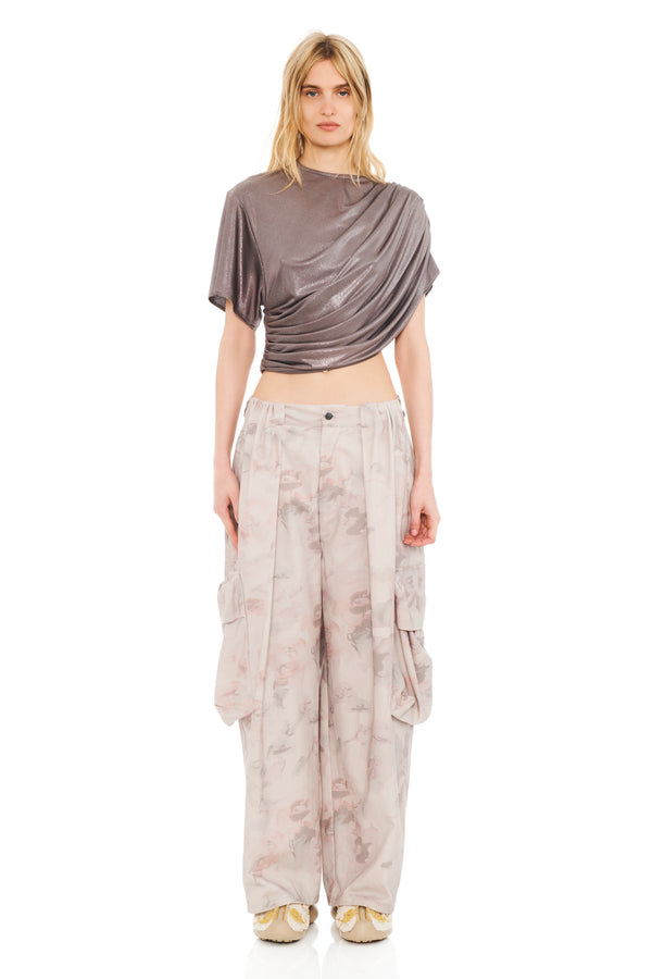 SILVER LAME EVA DRAPED TOP