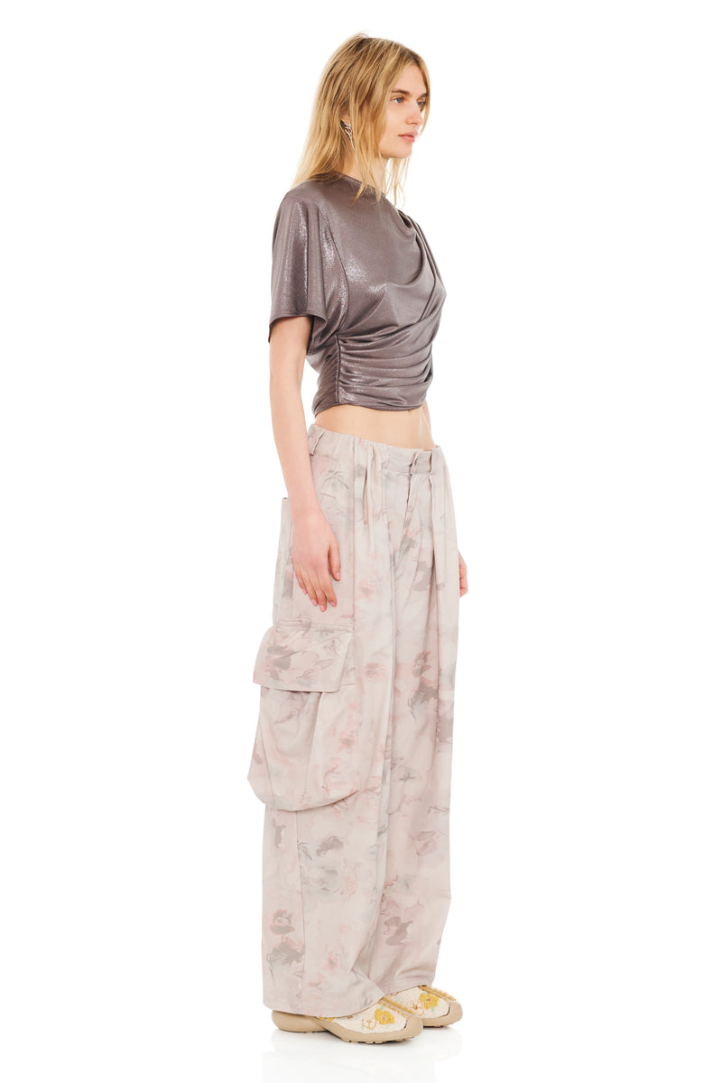 SILVER LAME EVA DRAPED TOP