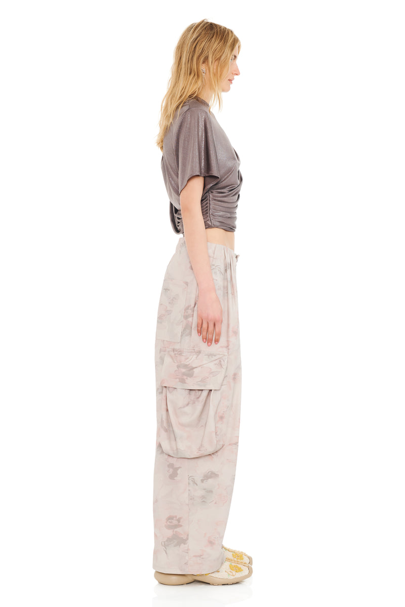 SILVER LAME EVA DRAPED TOP
