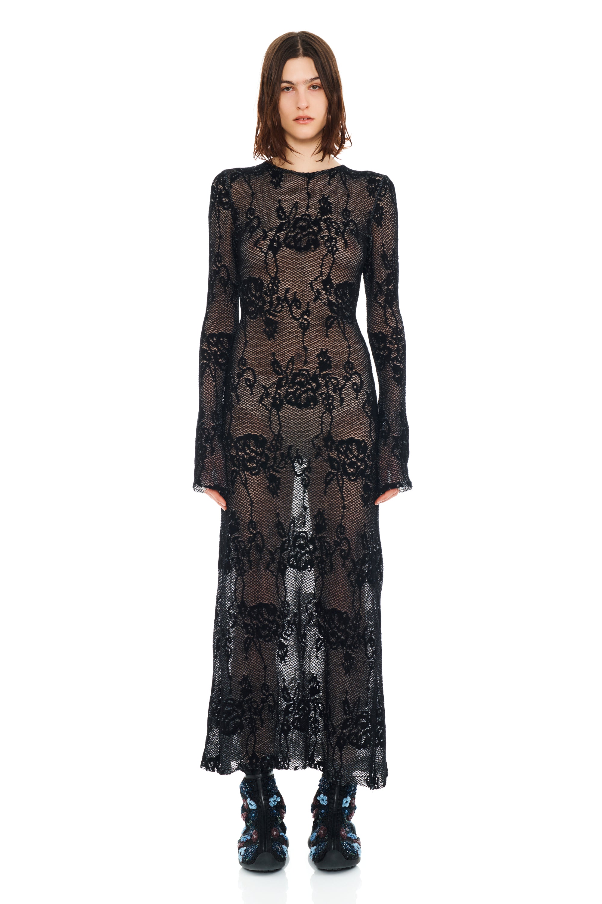 BLACK KNIT LACE YURI DRESS