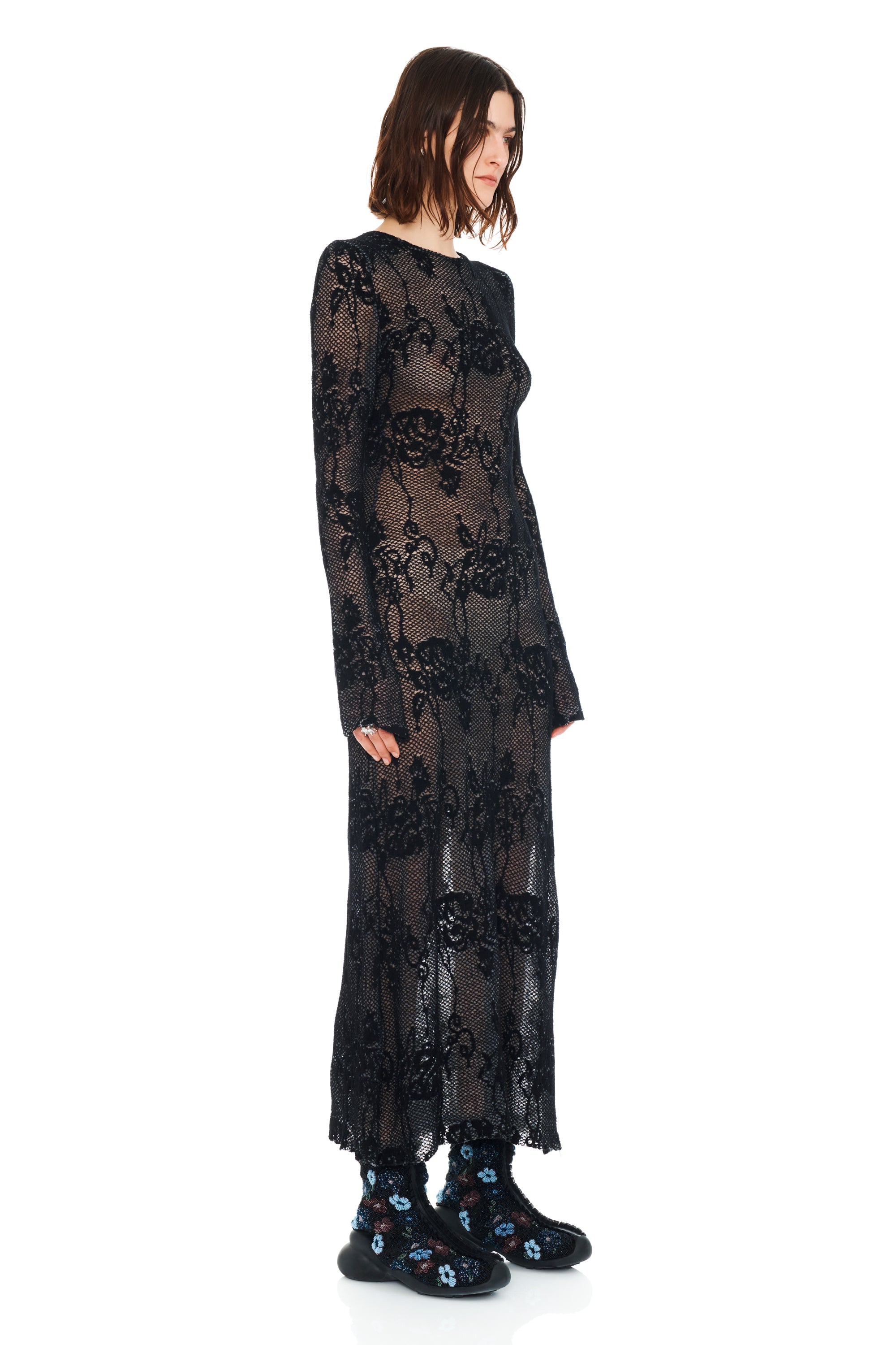 BLACK KNIT LACE YURI DRESS