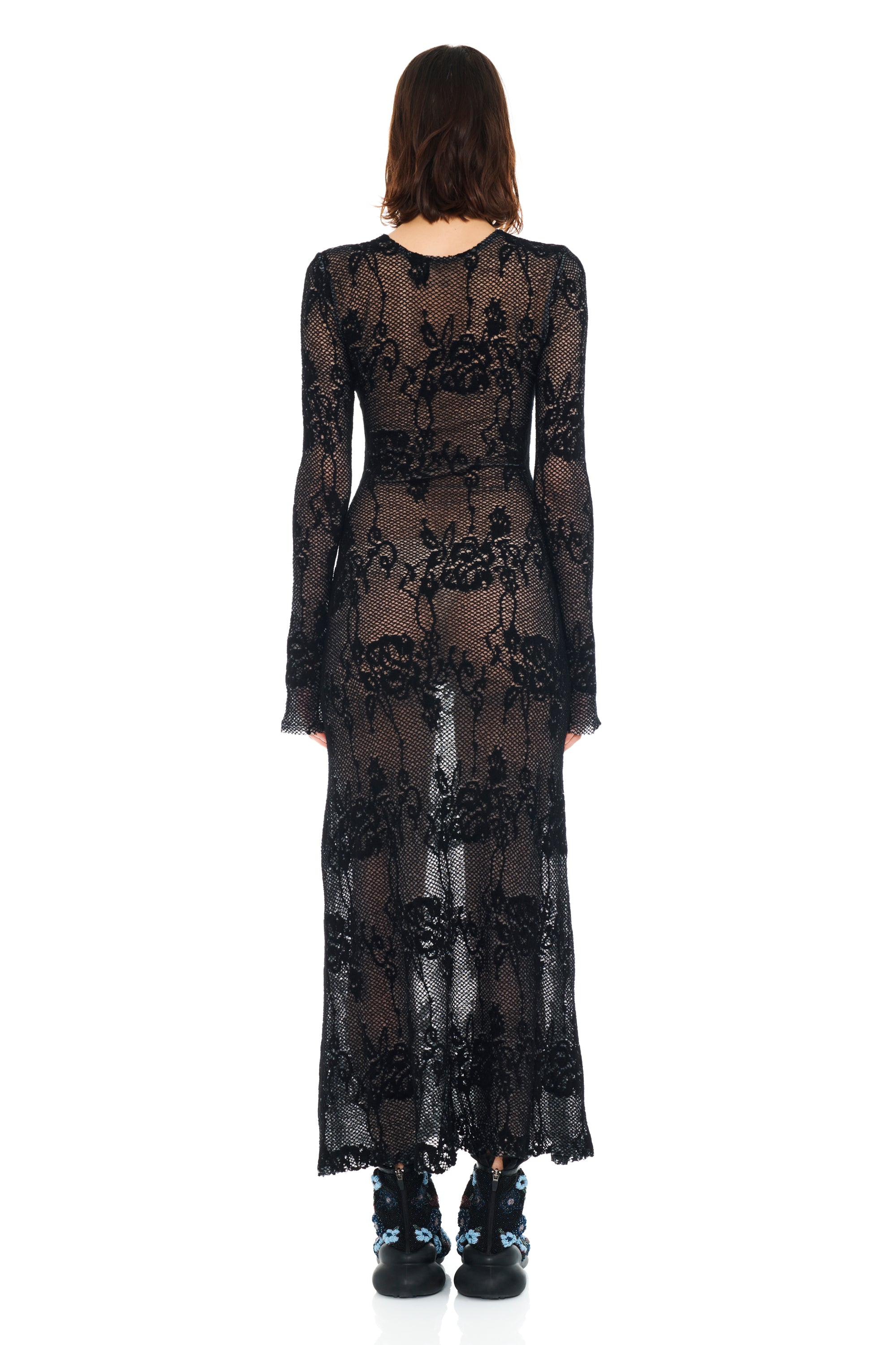 BLACK KNIT LACE YURI DRESS | Collina Strada