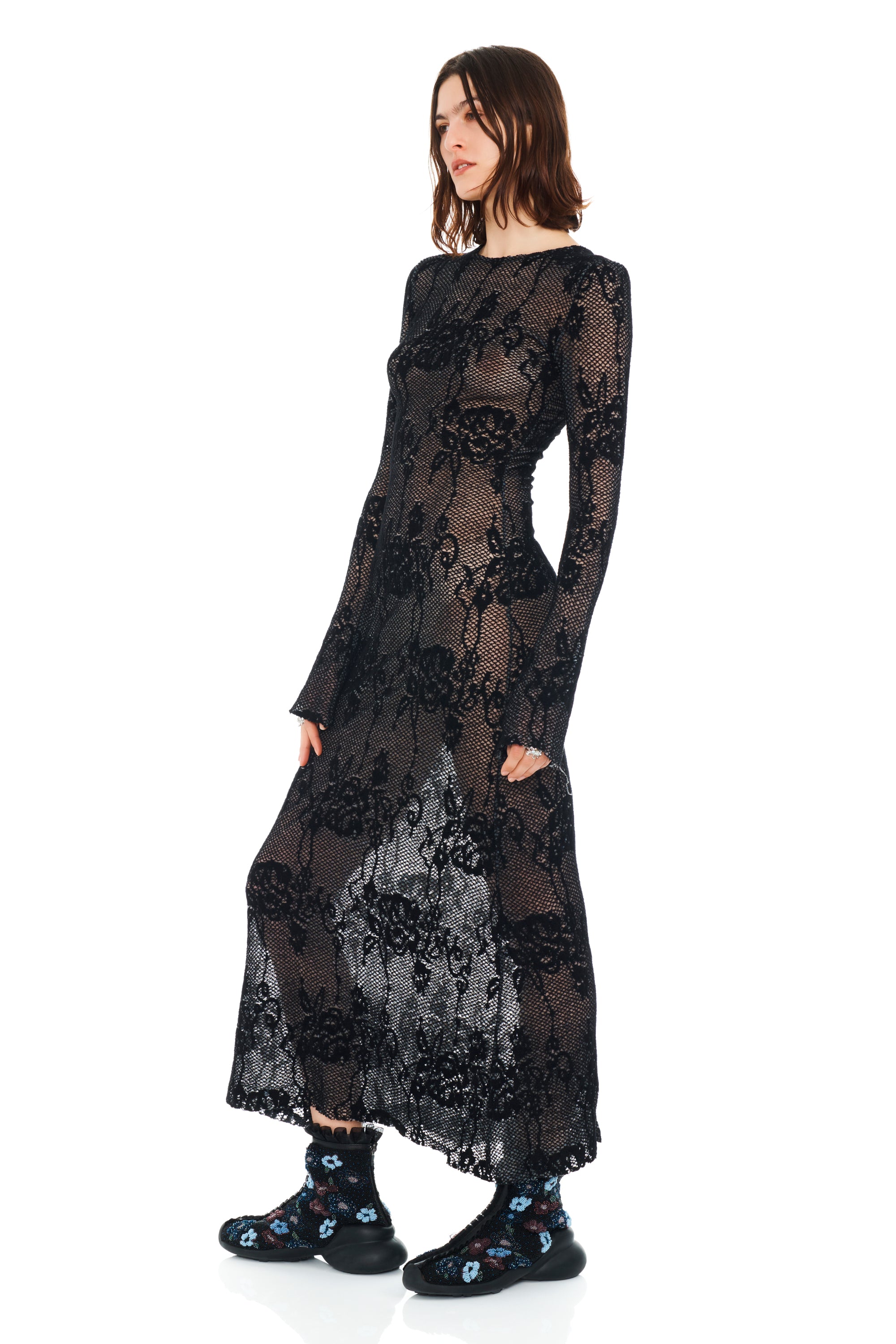BLACK KNIT LACE YURI DRESS | Collina Strada