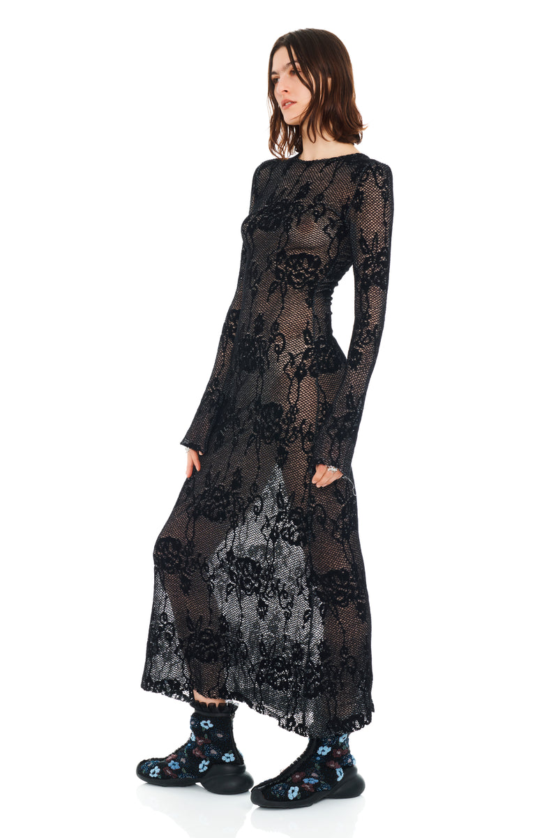 BLACK KNIT LACE YURI DRESS