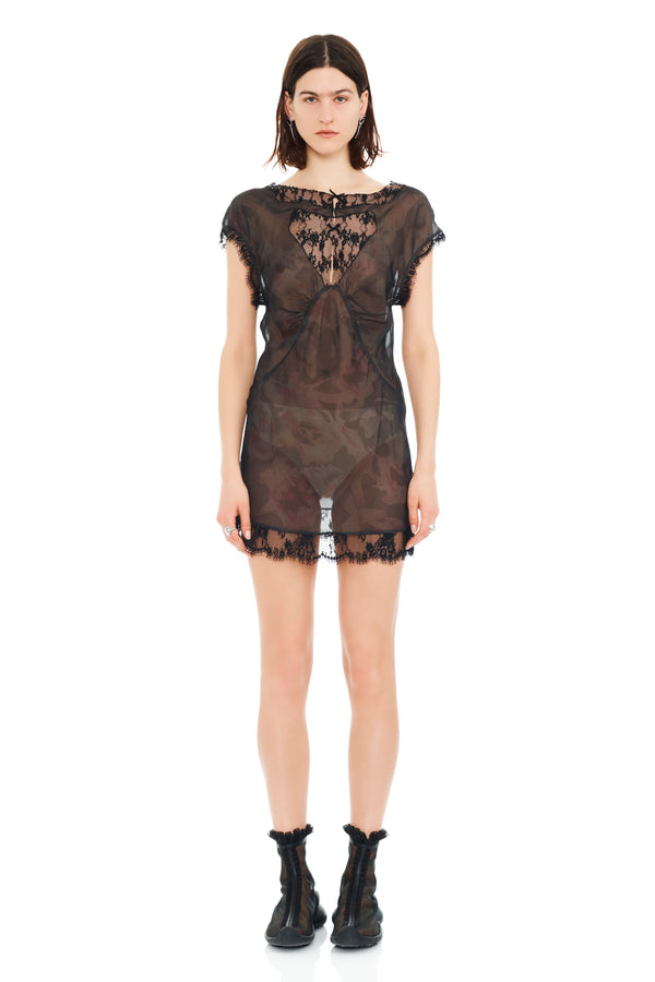 BLACK WATERCOLOR ROSES WATERLILY MINI DRESS