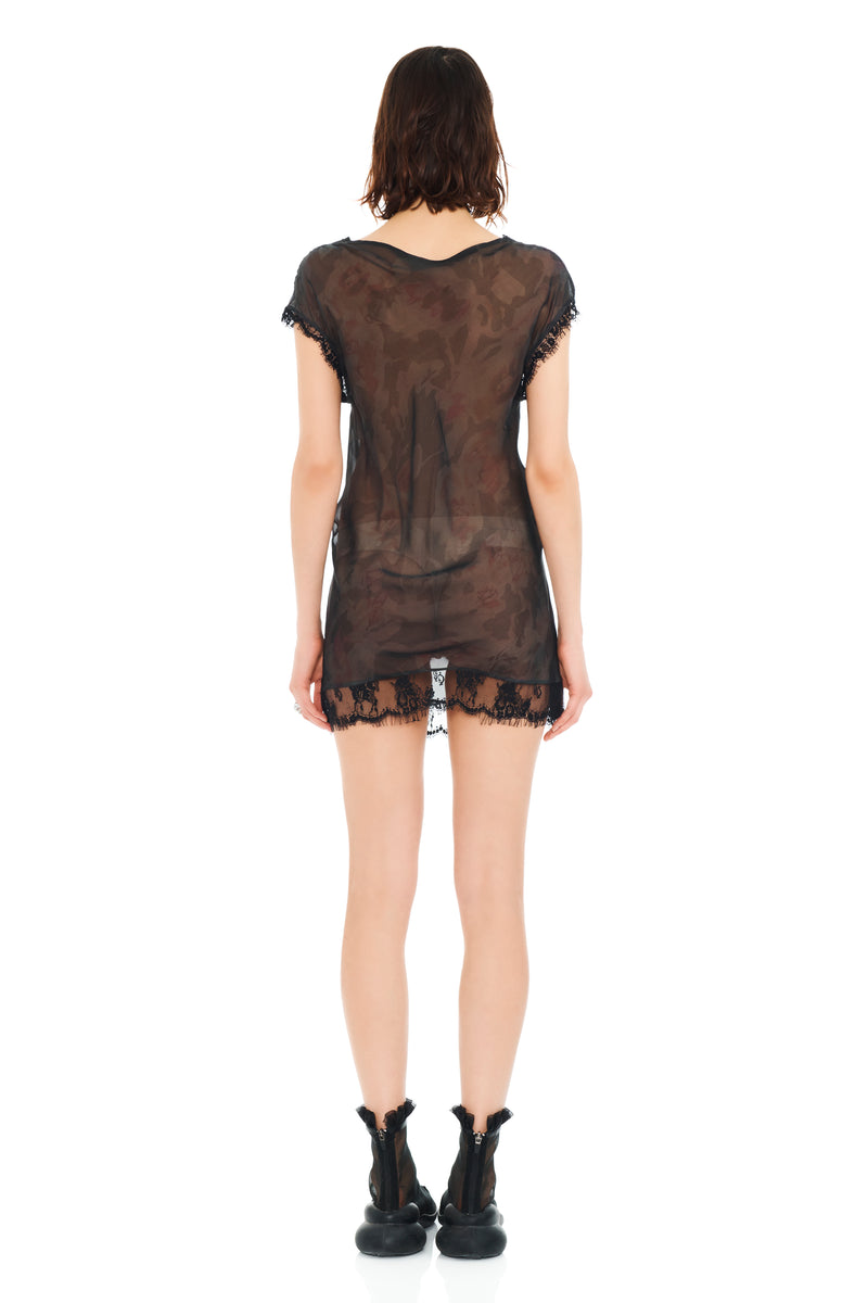 BLACK WATERCOLOR ROSES WATERLILY MINI DRESS