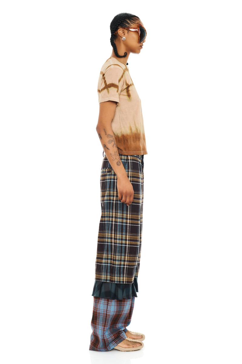 CAMEL PLAID PAINTED RHINESTONE TEE