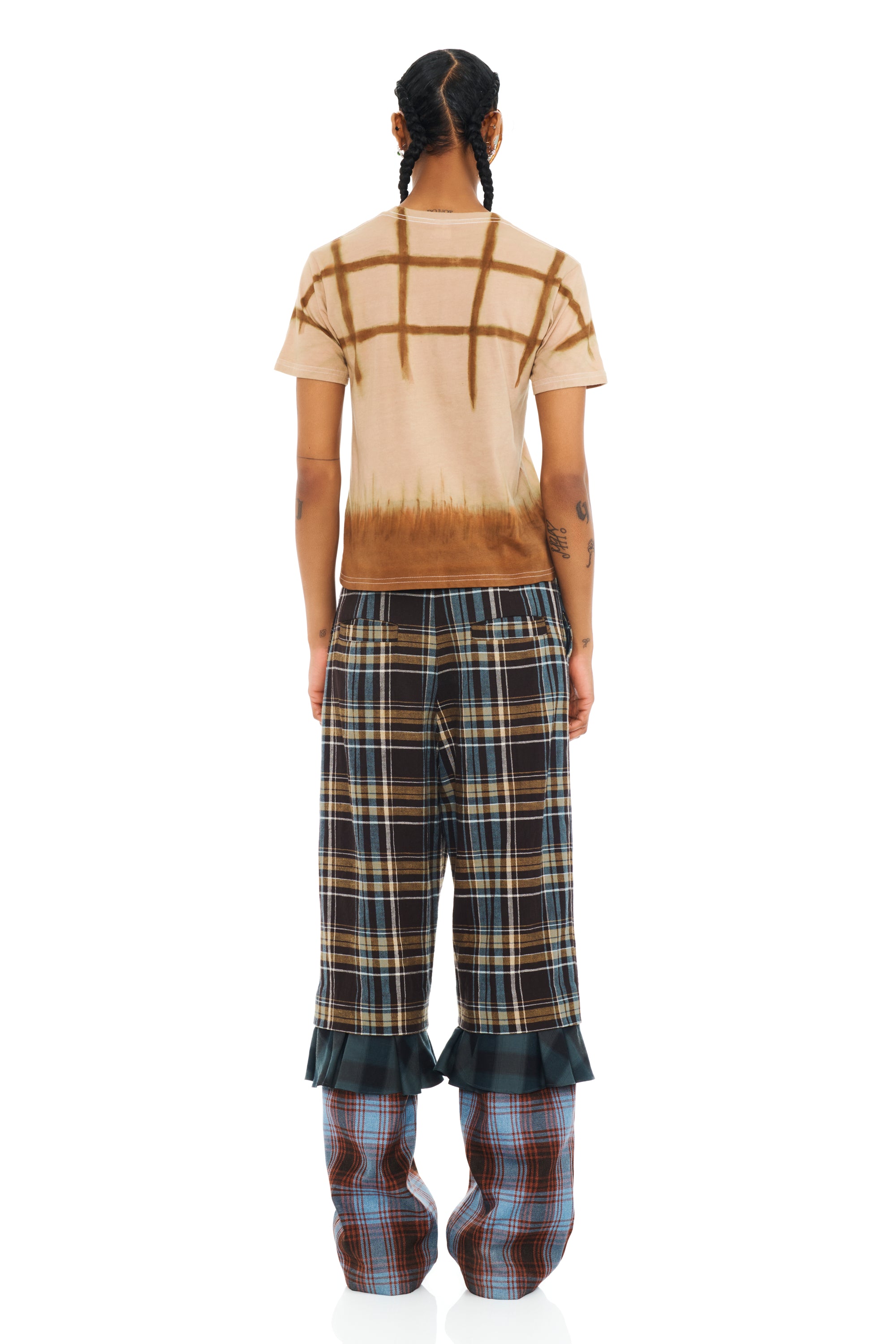 CAMEL PLAID PAINTED RHINESTONE TEE