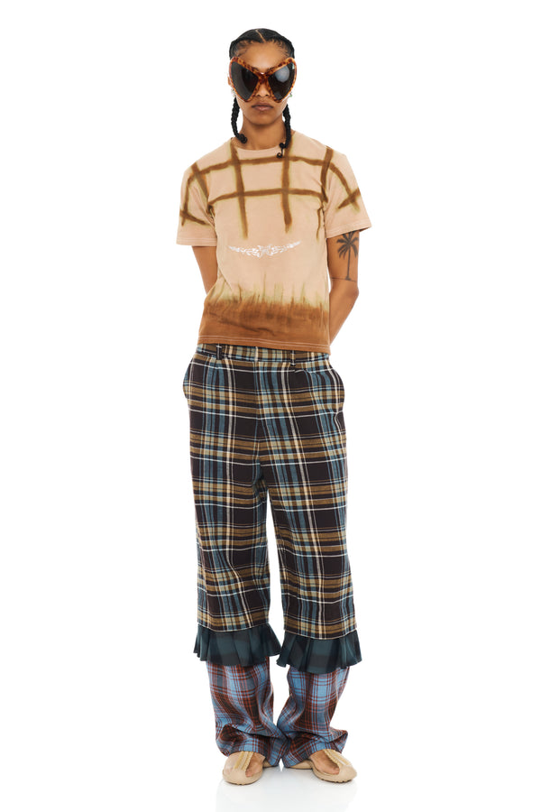 CAMEL PLAID PAINTED RHINESTONE TEE