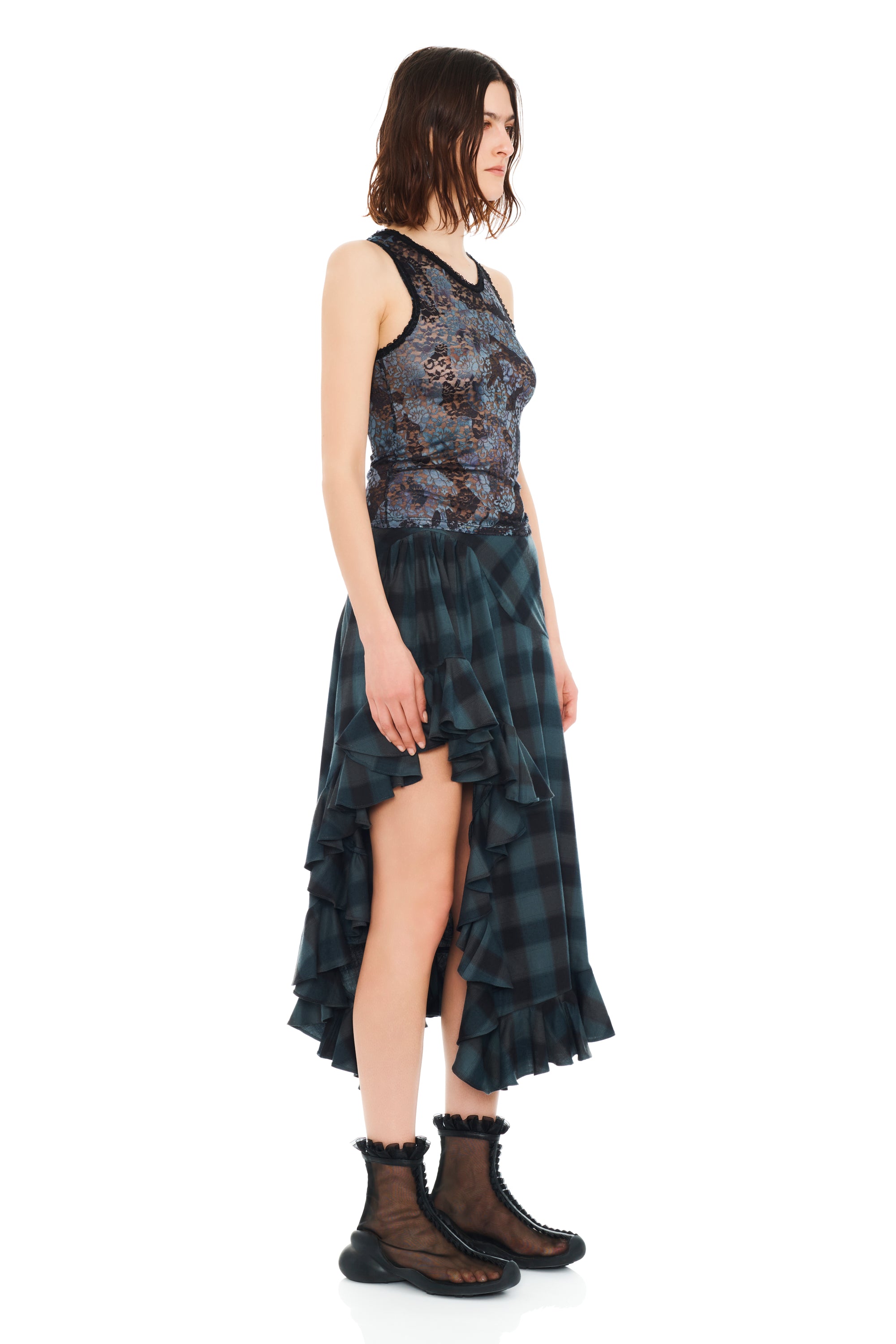 BLACK WATERCOLOR ROSES LACE DACHI TOP
