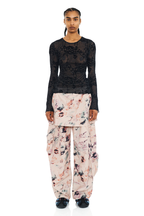 BLACK KNIT LACE CARDIO CREW SWEATER