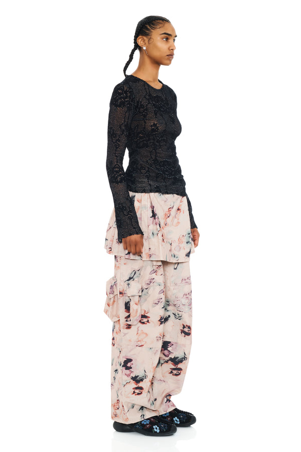 BLACK KNIT LACE CARDIO CREW SWEATER