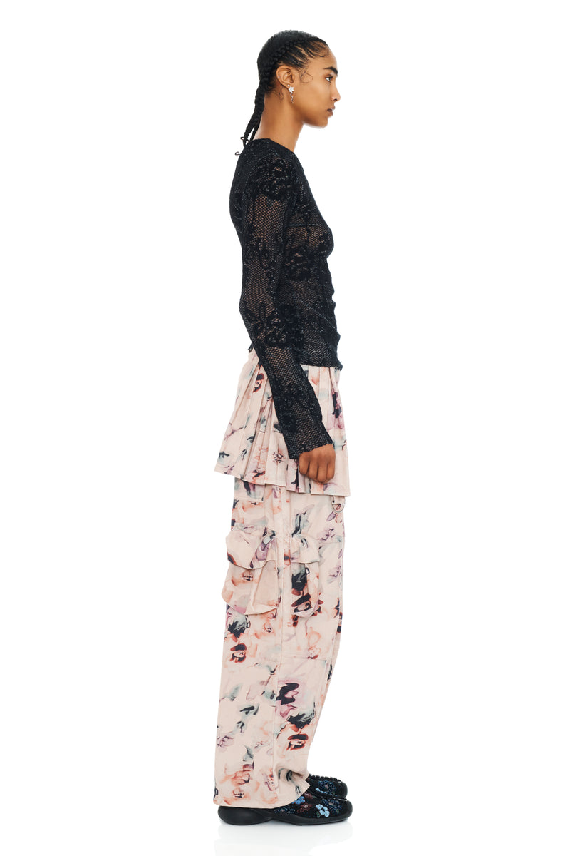 BLACK KNIT LACE CARDIO CREW SWEATER
