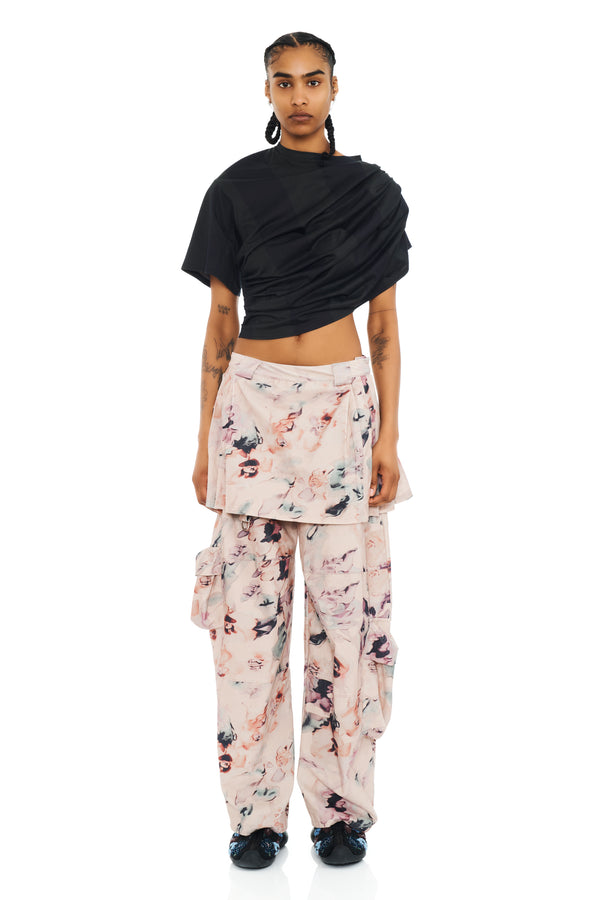 CHARCOAL STRIPE EVA DRAPED TEE