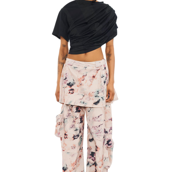 BEIGE WATERCOLOR ROSES LAWN SKIRT CARGO PANT | Collina