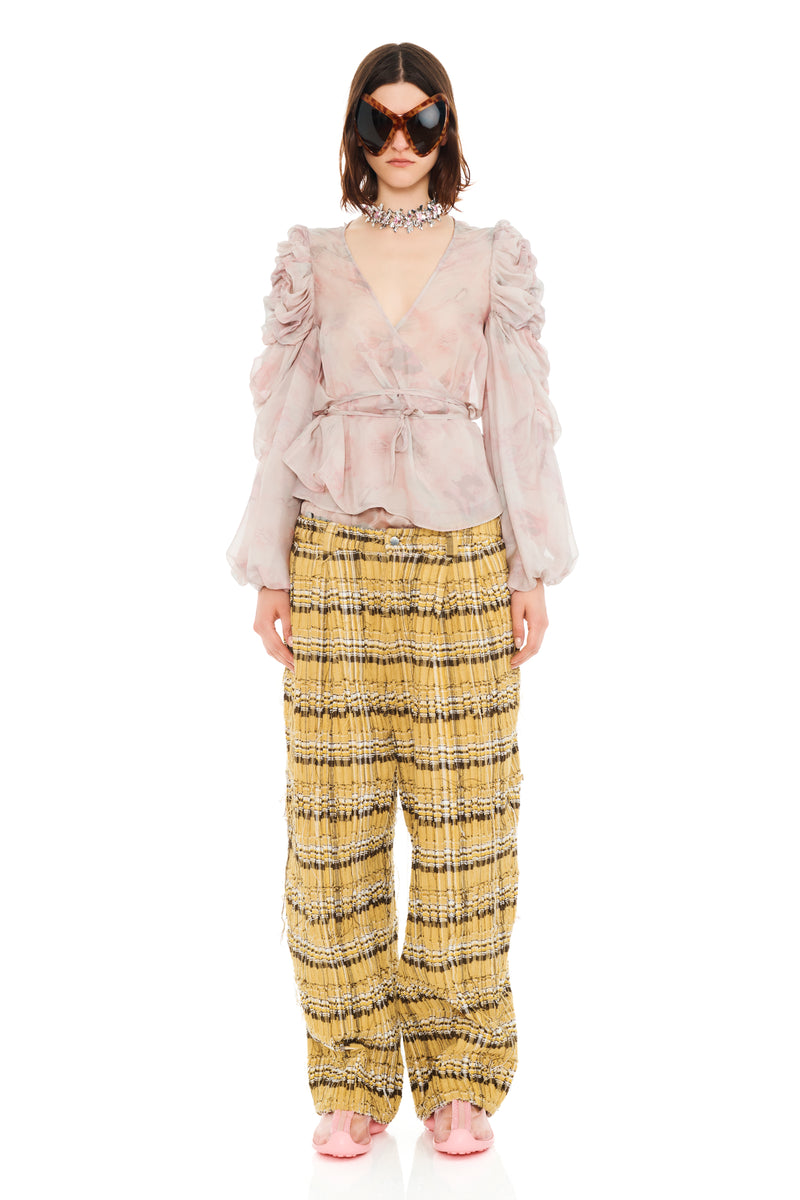 BEIGE WATERCOLOR ROSES CELOSIA WRAP TOP