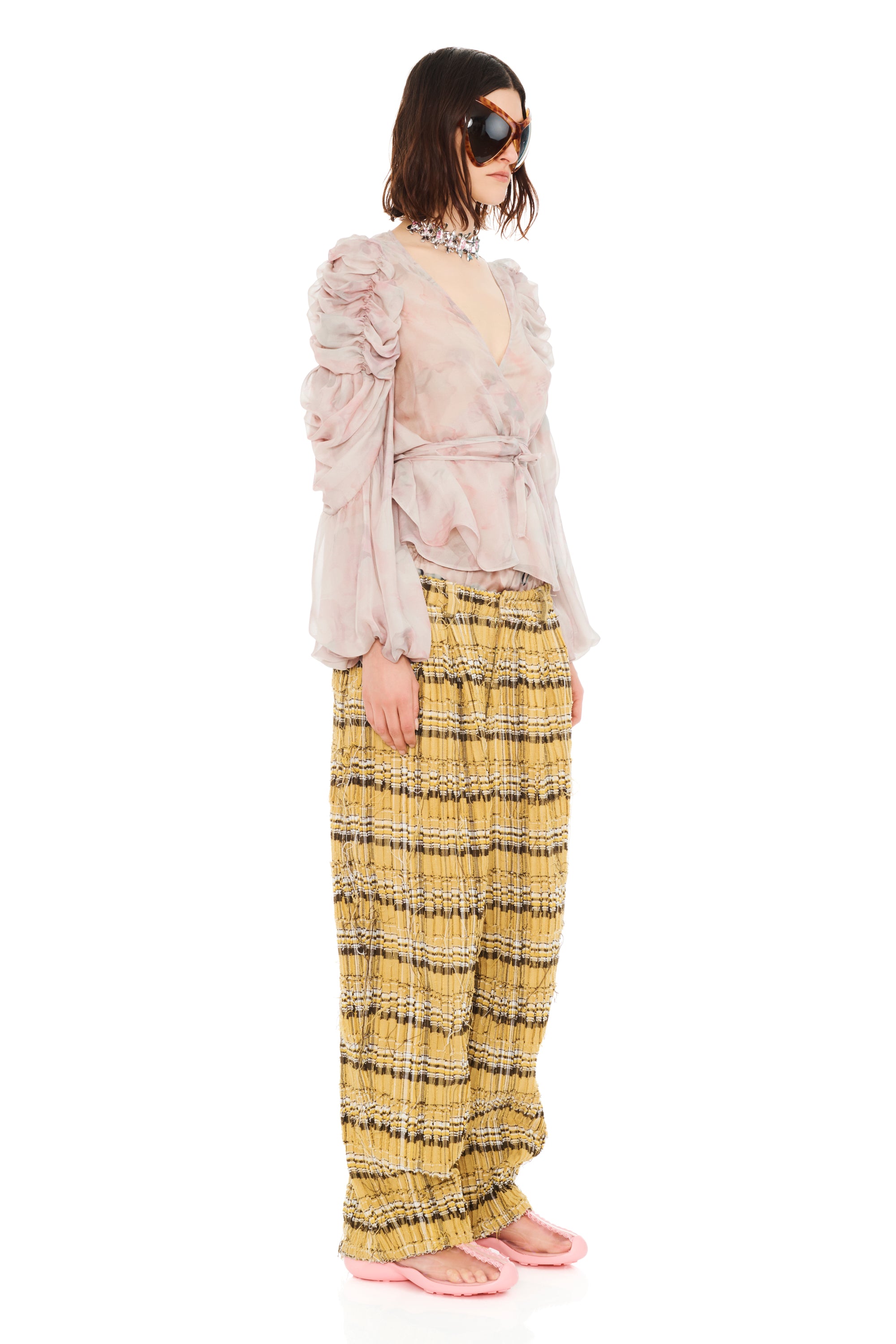 BEIGE WATERCOLOR ROSES CELOSIA WRAP TOP