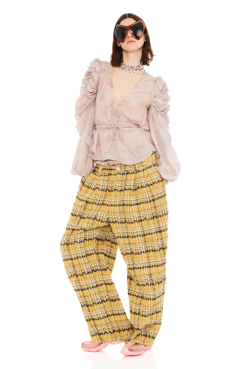 BEIGE WATERCOLOR ROSES CELOSIA WRAP TOP