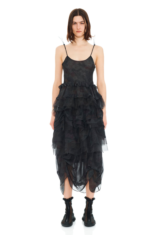BLACK WATERCOLOR ROSES GERANIUM DRESS