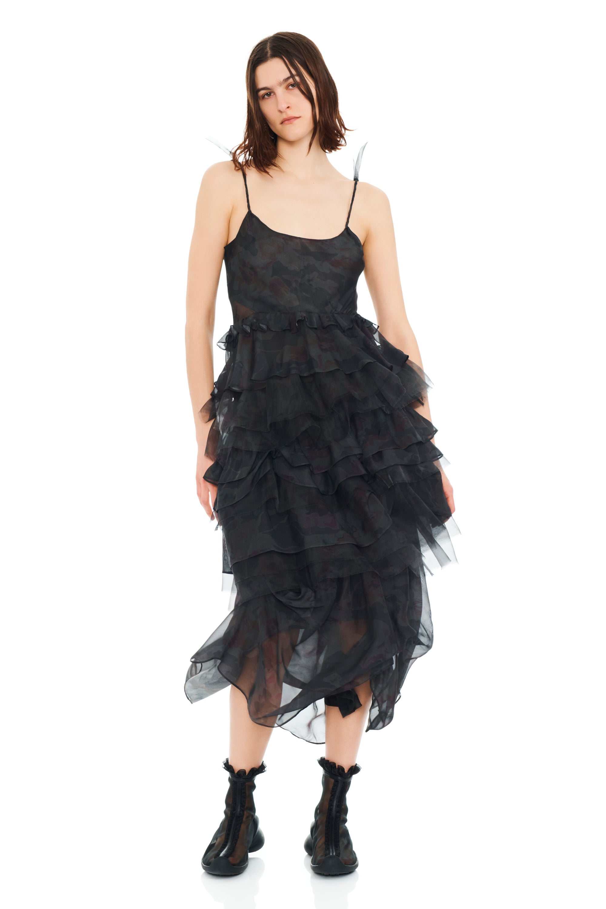 BLACK WATERCOLOR ROSES GERANIUM DRESS