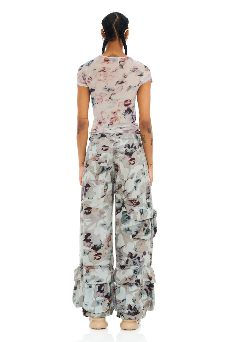 BEIGE WATERCOLOR ROSES GARDEN CARGO PANT