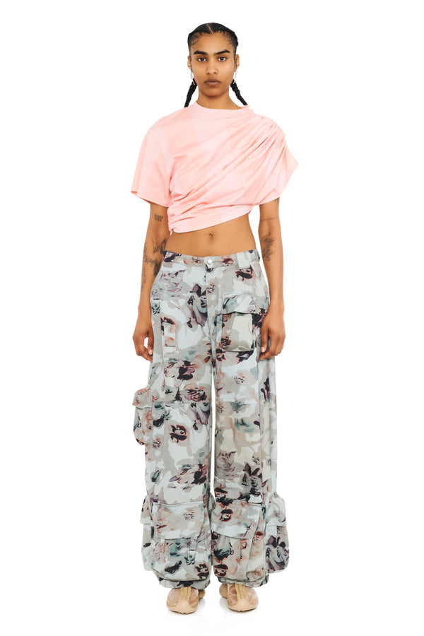 BEIGE WATERCOLOR ROSES GARDEN CARGO PANT