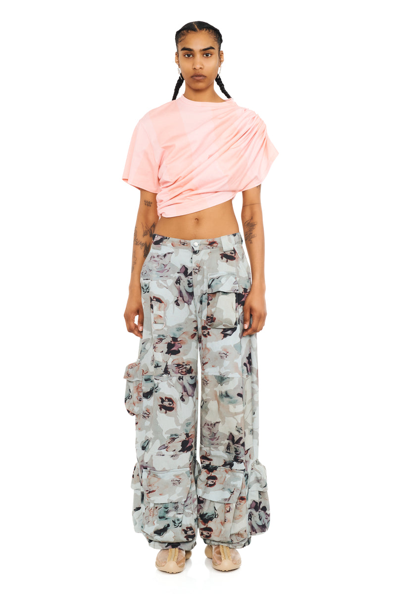 BEIGE WATERCOLOR ROSES GARDEN CARGO PANT