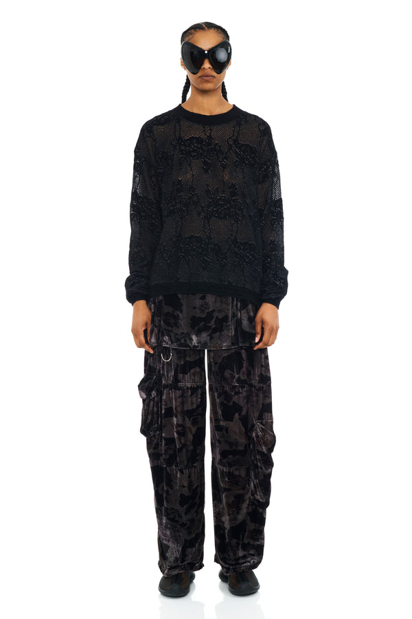 BLACK KNIT LACE WOOLLY SWEATER