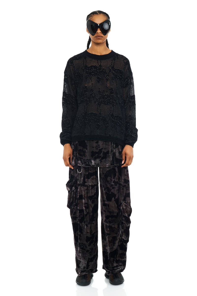 BLACK KNIT LACE WOOLLY SWEATER