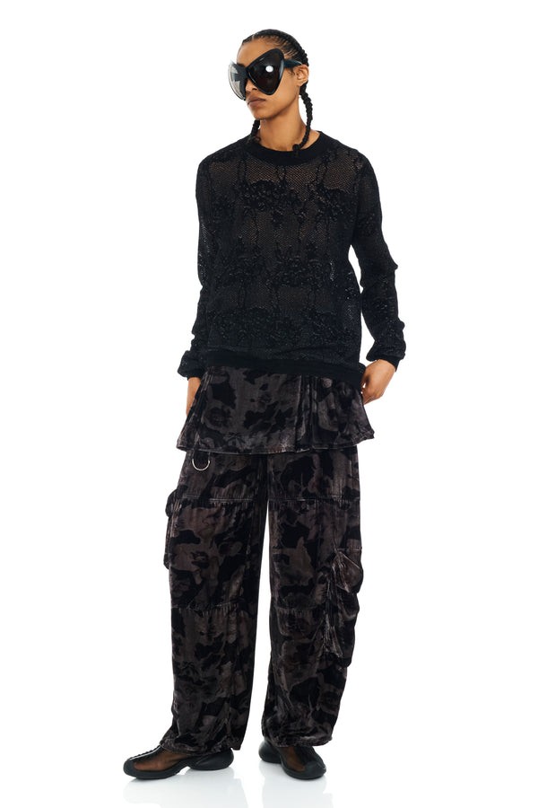 BLACK KNIT LACE WOOLLY SWEATER