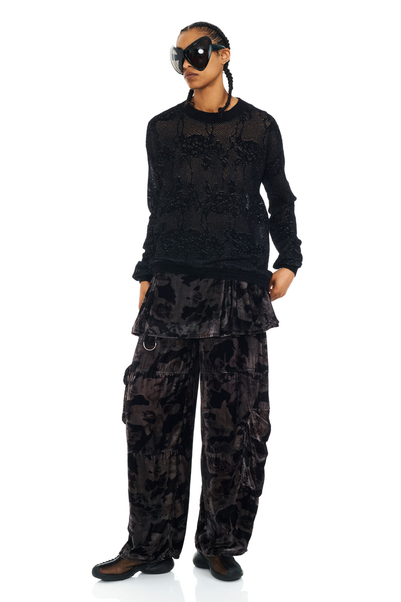 BLACK KNIT LACE WOOLLY SWEATER