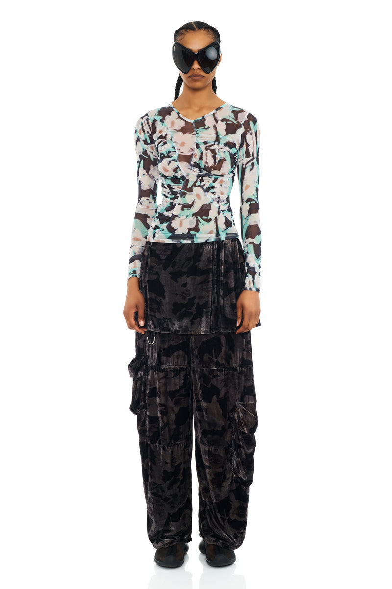 BLACK WATERCOLOR ROSES LAWN SKIRT CARGO PANT