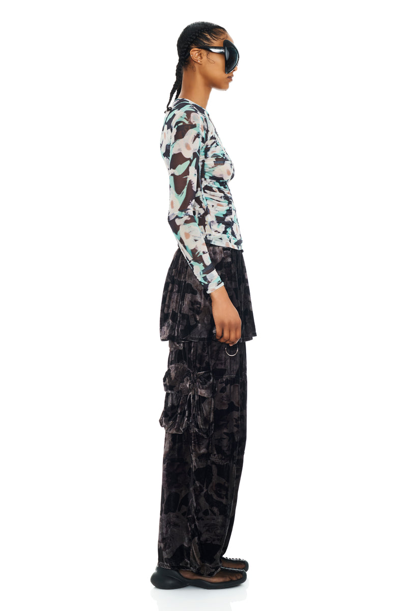 BLACK WATERCOLOR ROSES LAWN SKIRT CARGO PANT