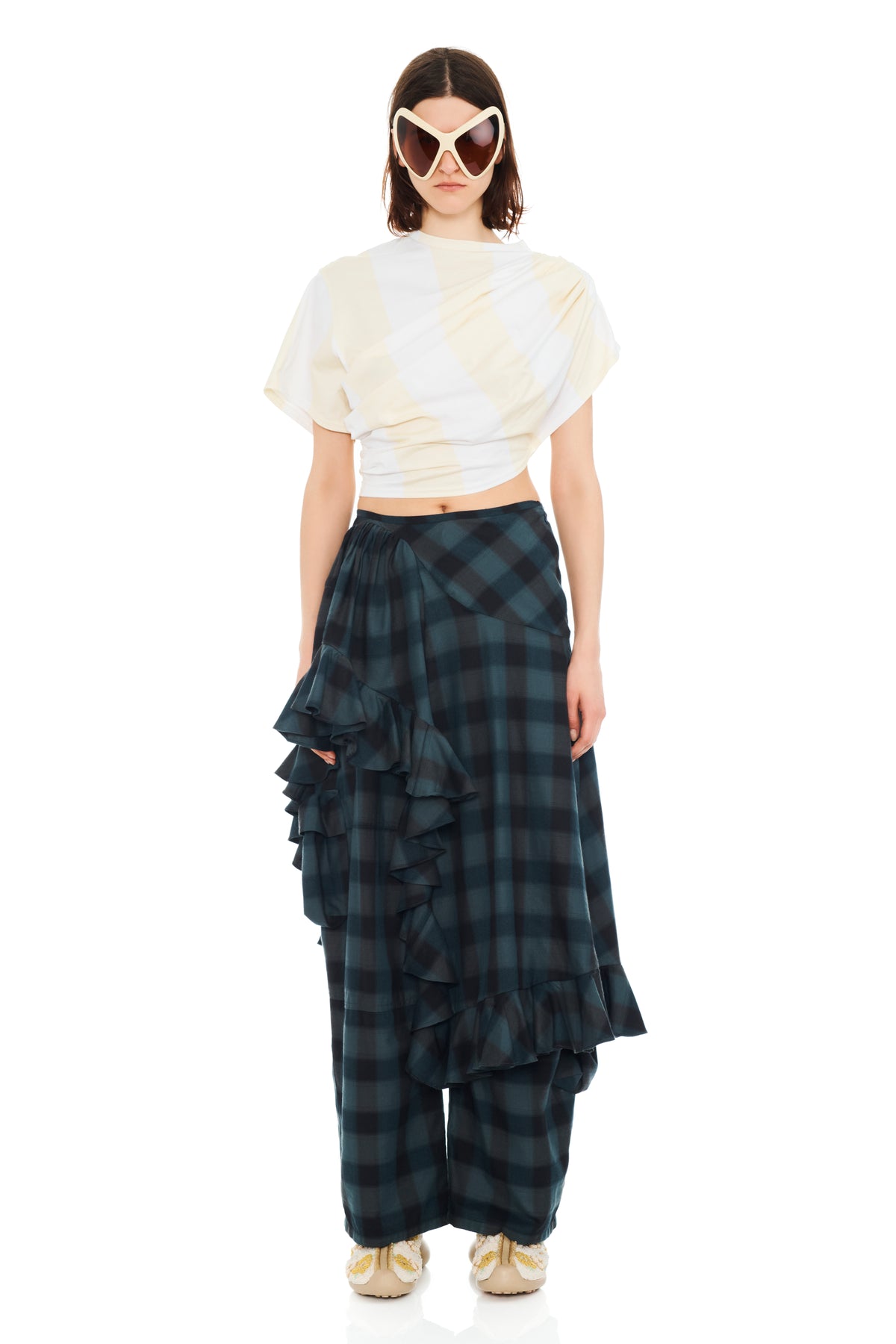 CREAM STRIPE EVA DRAPED TEE | COLLINA STRADA