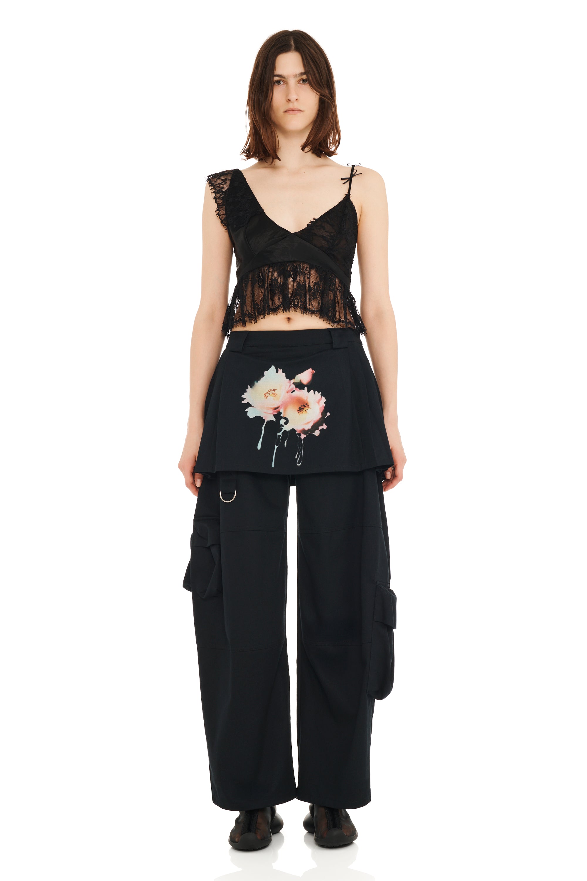 BLACK FLOWER DREAM LAWN SKIRT CARGO PANT | Collina Strada