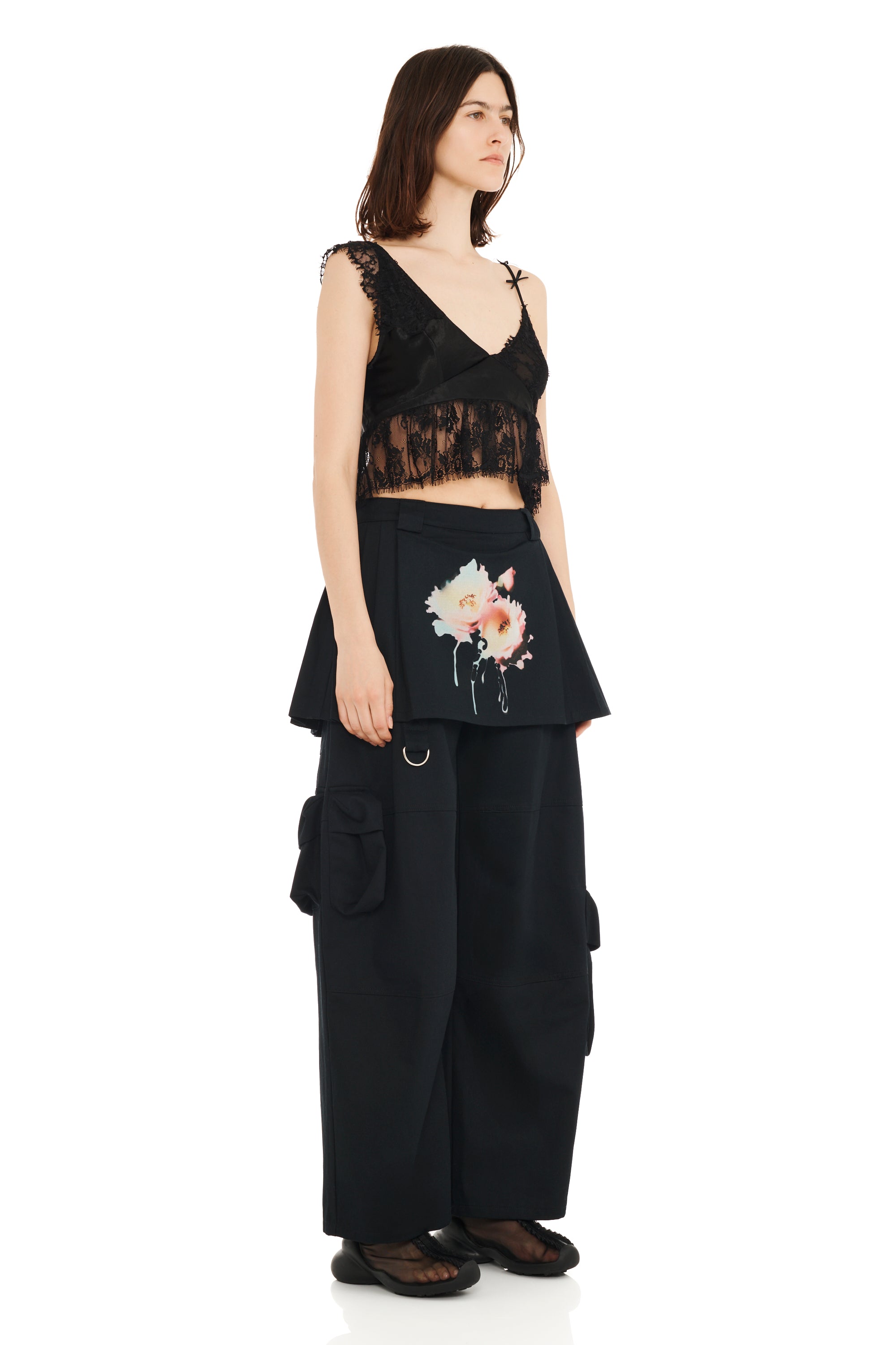 BLACK FLOWER DREAM LAWN SKIRT CARGO PANT | Collina Strada