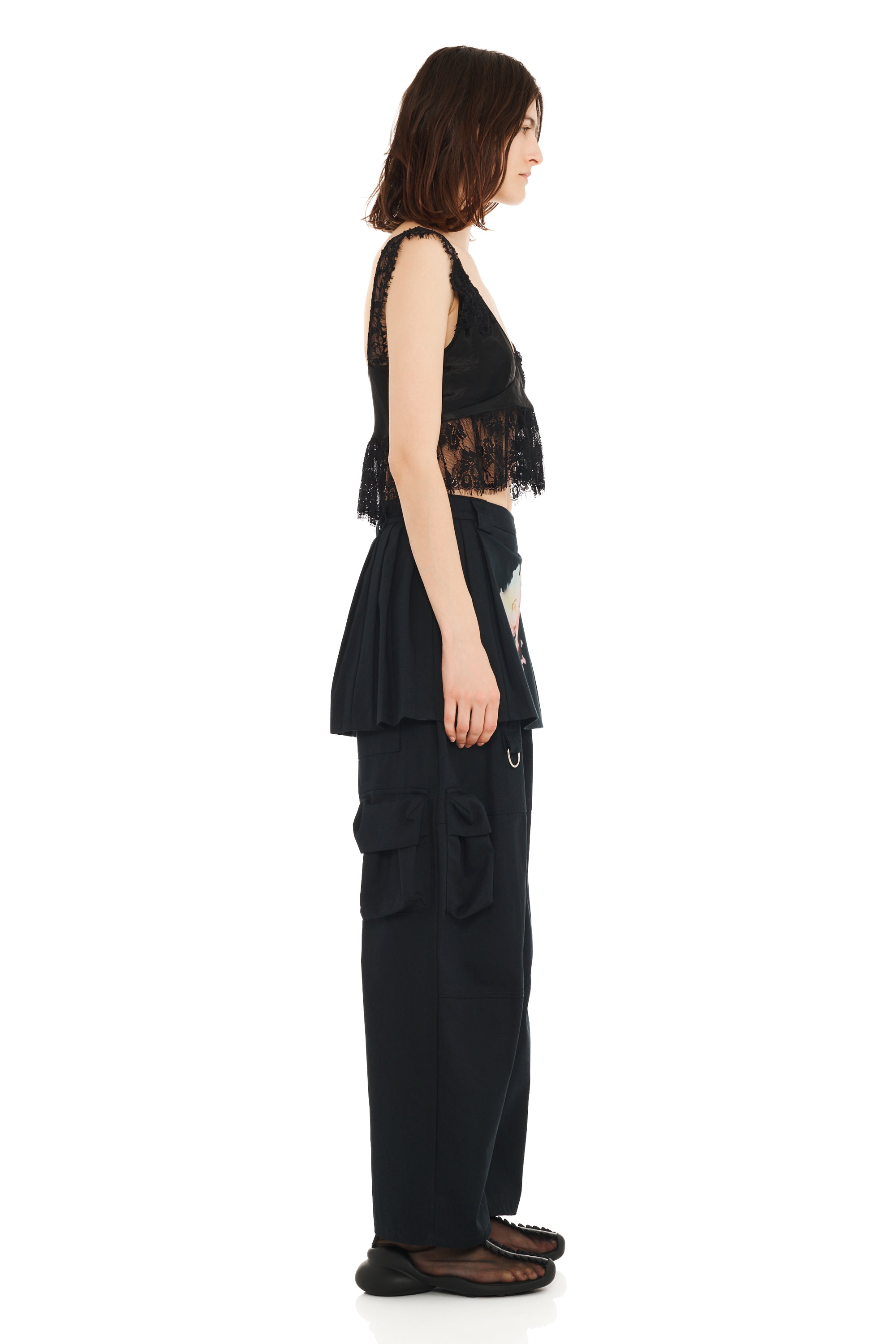 BLACK FLOWER DREAM LAWN SKIRT CARGO PANT | Collina Strada