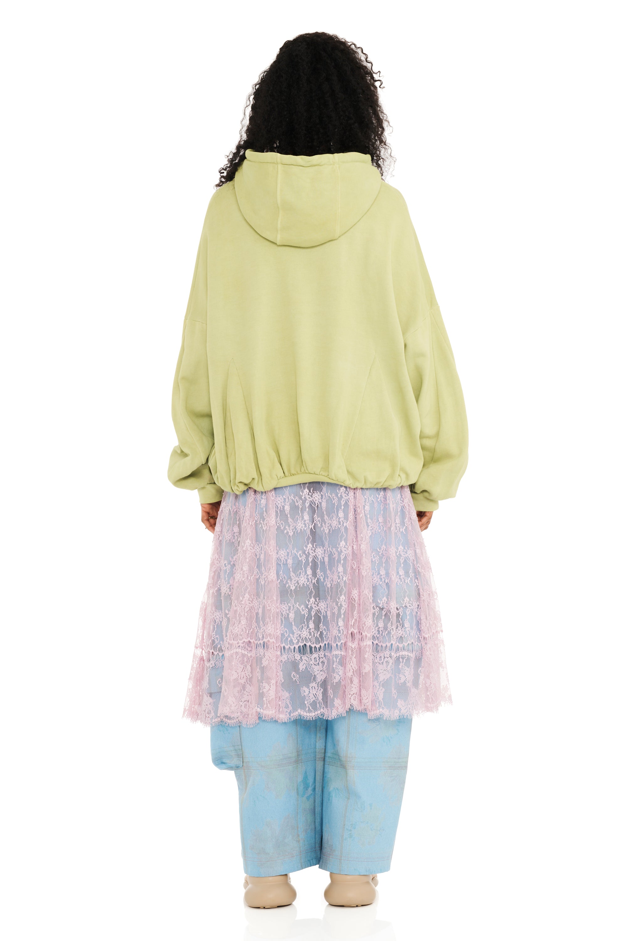 OLIVE RHINESTONE GATHERED HOODIE