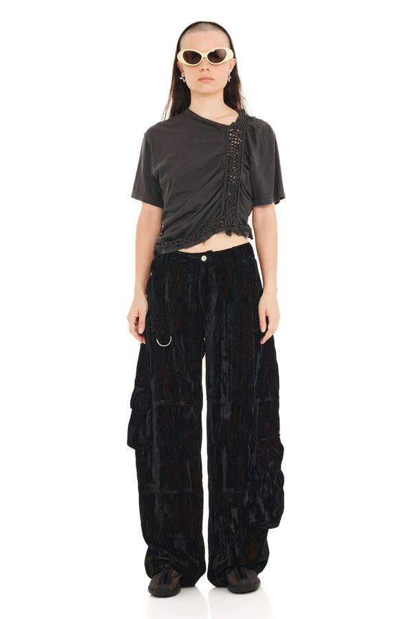 BLACK VELVET LAWN CARGO PANT