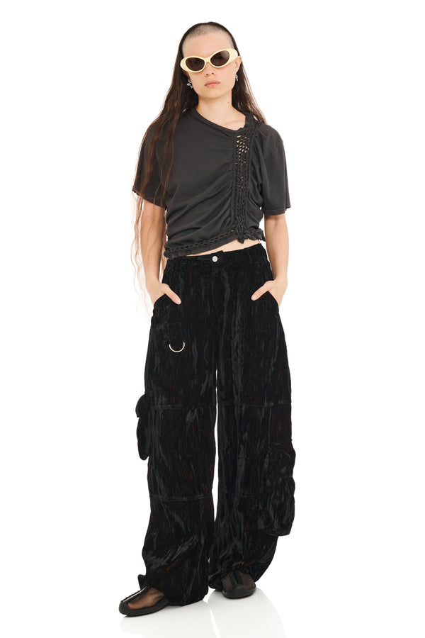 BLACK VELVET LAWN CARGO PANT