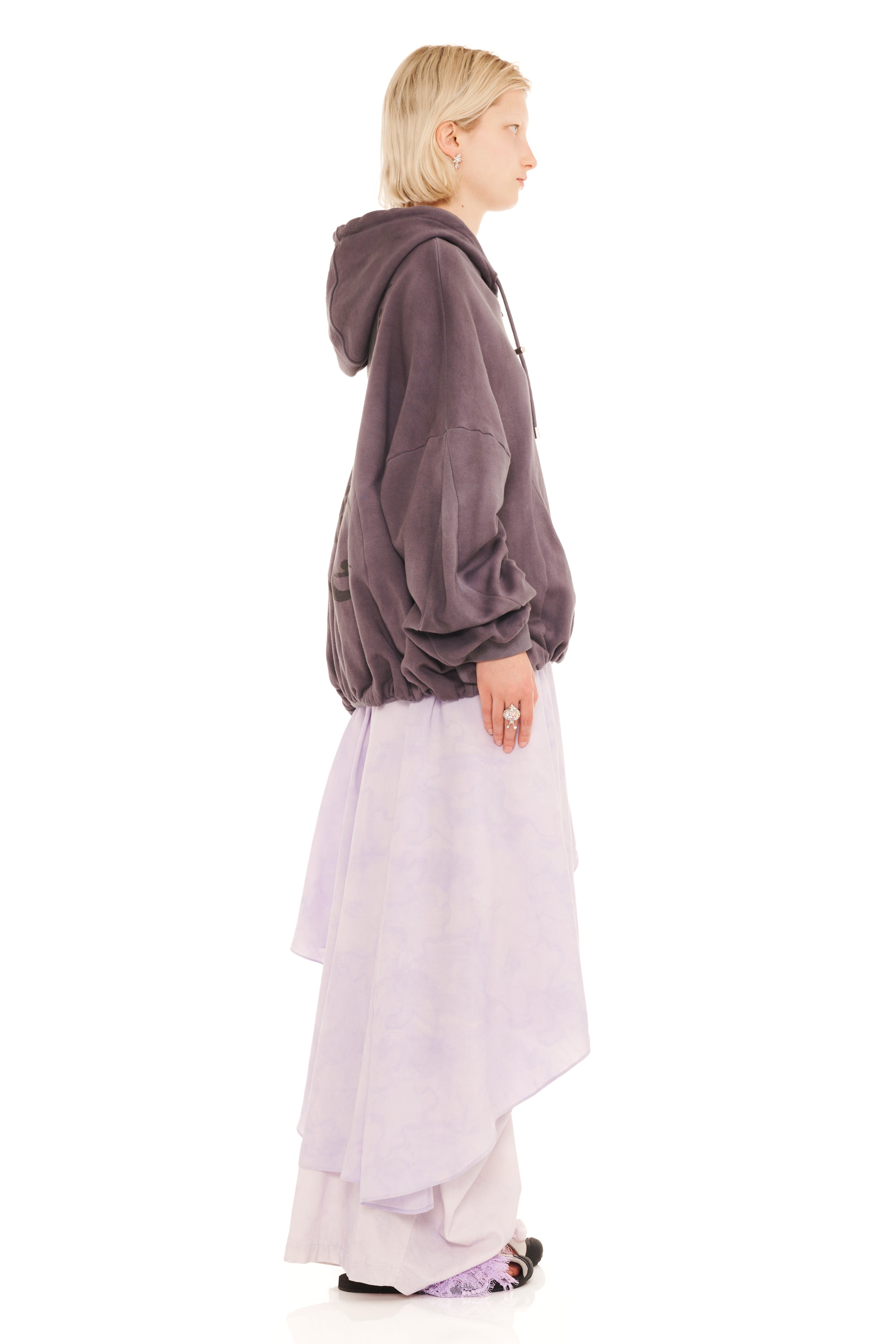 CHARCOAL DAISIES GATHERED ZIP UP HOODIE