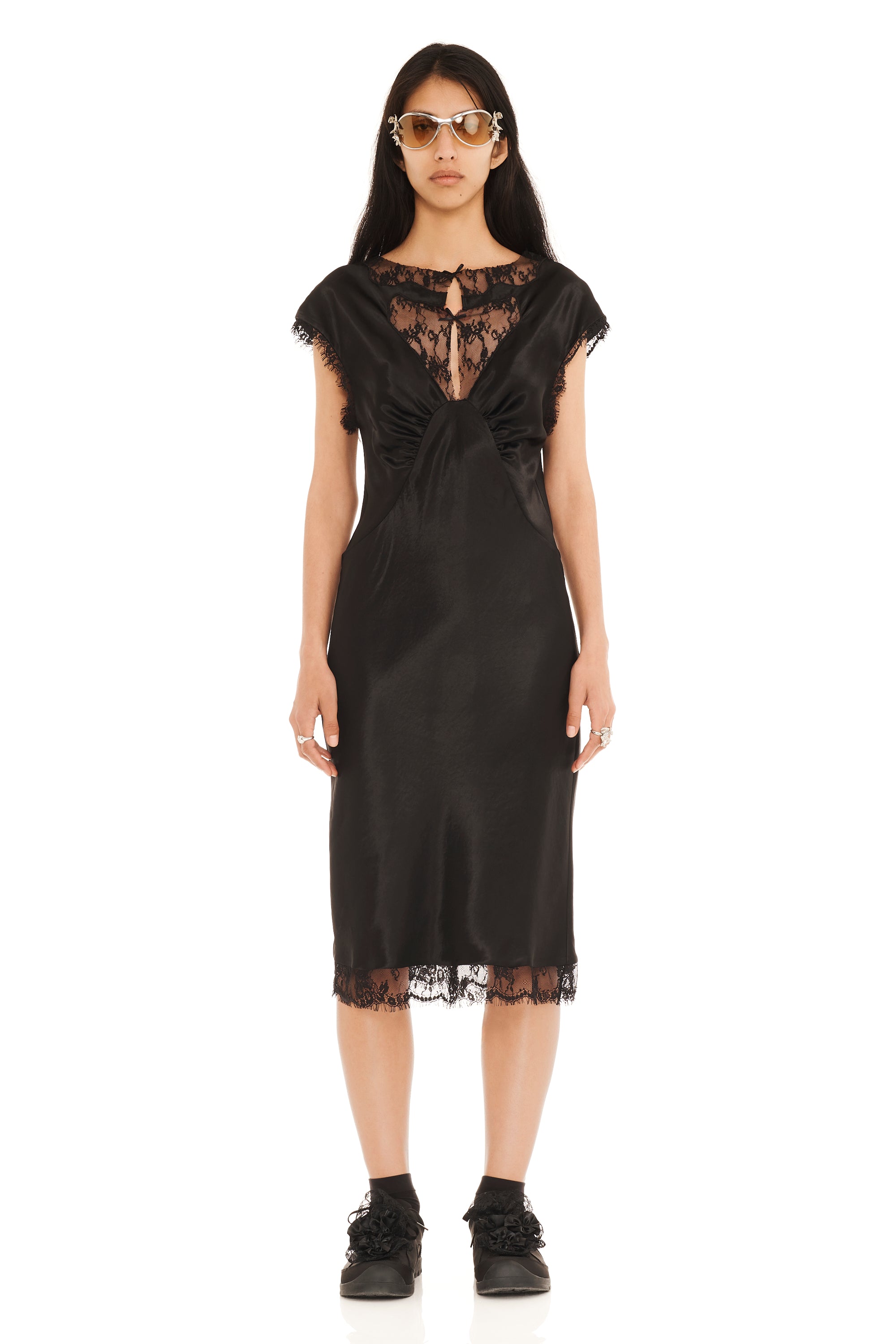 BLACK WATERLILY MIDI DRESS