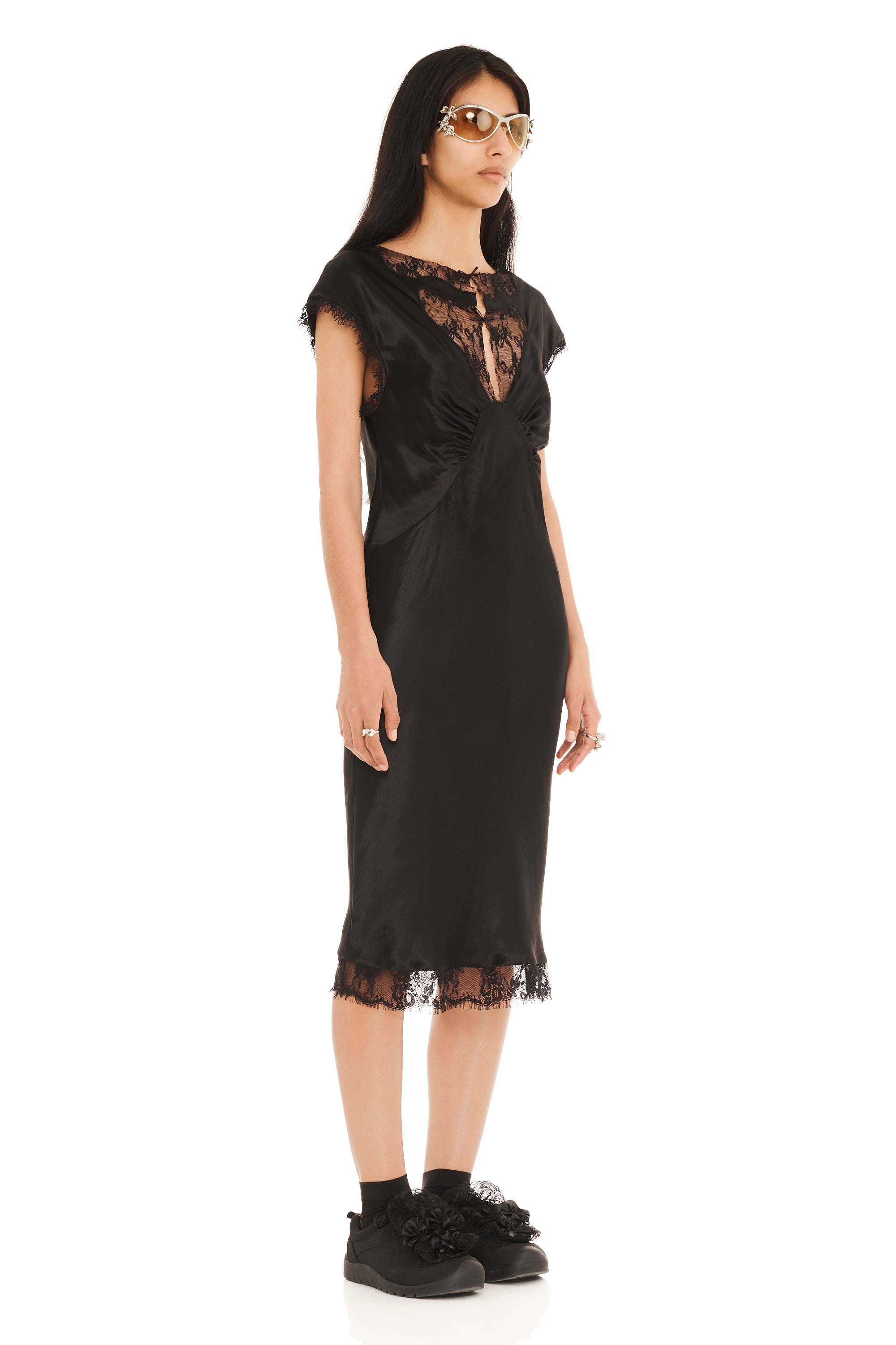 BLACK WATERLILY MIDI DRESS